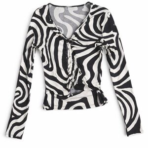 Topshop Monochrome Swirl Long Sleeve Top